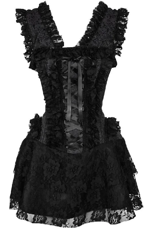 Hot Deal Top Drawer Steel Boned Black Lace Victorian Corset Dress