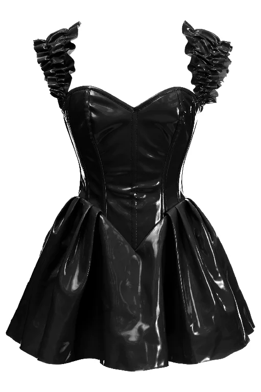 Don’t Miss Out Top Drawer Steel Boned Black Patent PVC Vinyl Corset Dress