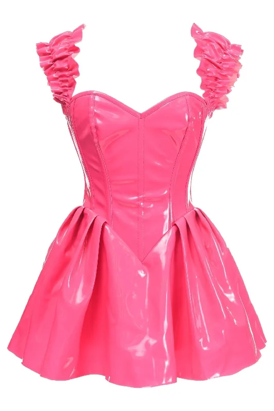 Act Now Top Drawer Steel Boned Hot Pink Patent PVC Vinyl Corset Dress
