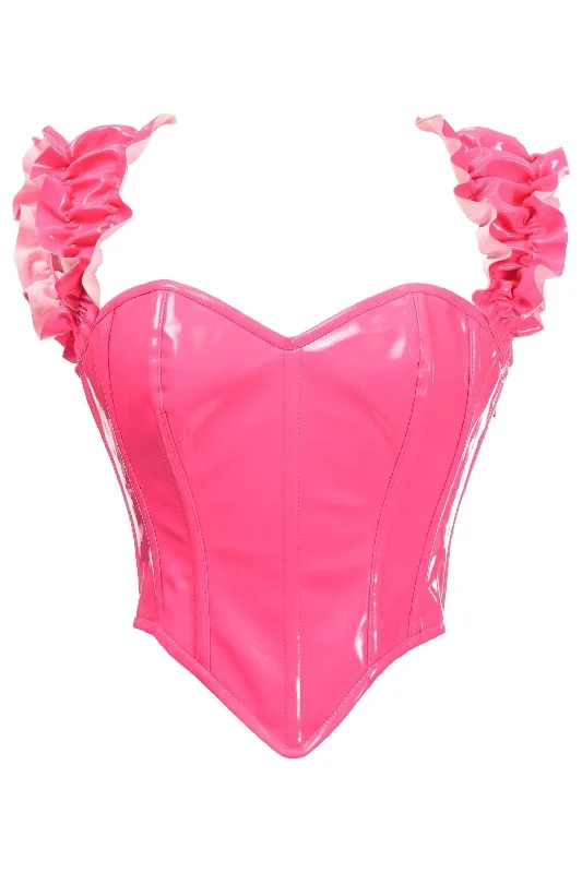 Special Promotion Top Drawer Steel Boned Hot Pink Patent Ruffle Sleeve Bustier Corset