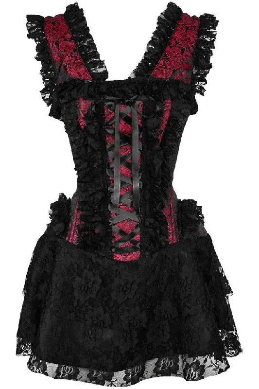 Price Drop Top Drawer Steel Boned Red/Black Lace Victorian Corset Dress