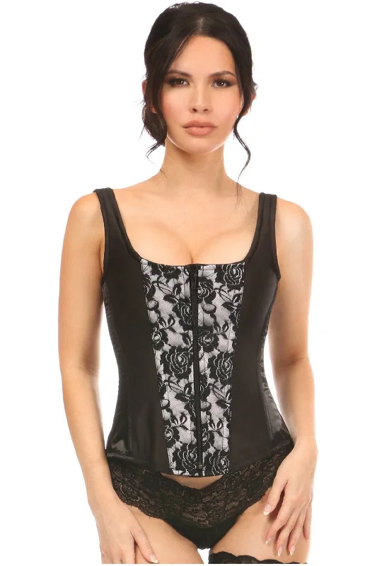 Limited Time Discount Top Drawer White Satin w/Black Lace Overlay Steel Boned Corset w/Straps Limited Time Discount Top Drawer White Satin w/Black Lace Overlay Steel Boned Corset w/Straps