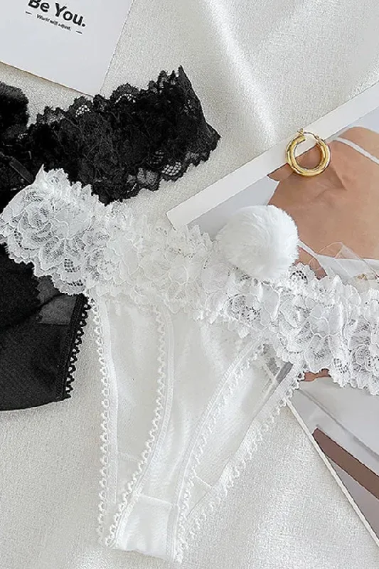 Early Bird White Bunny Tail Lace Thong