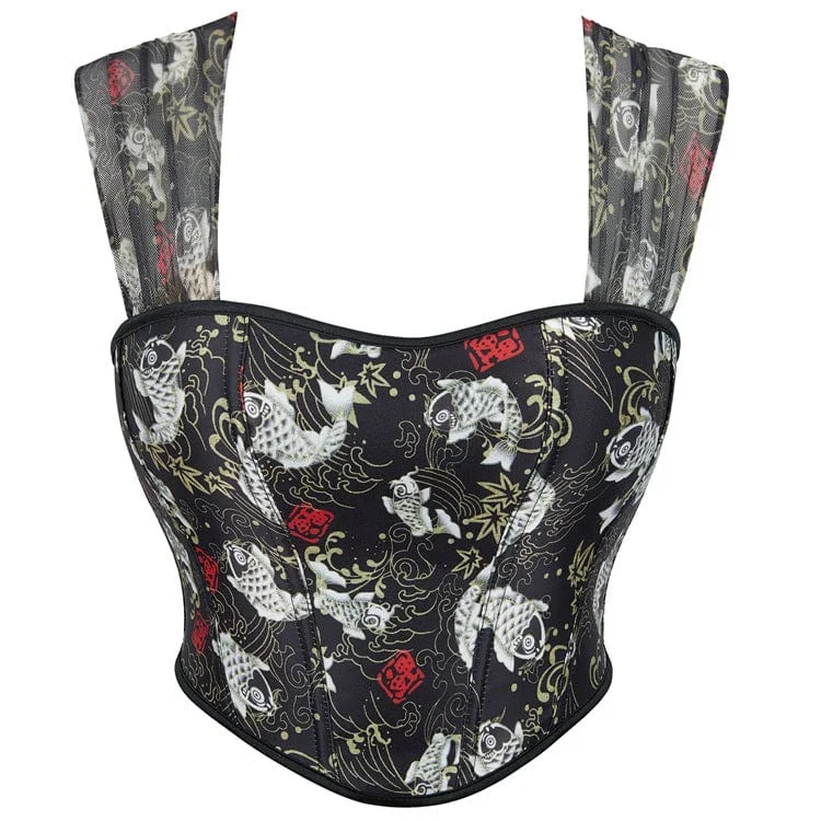 Weekend Specials to Cherish Women's Gothic Fish Pattern Steel Boned Overbust Corset