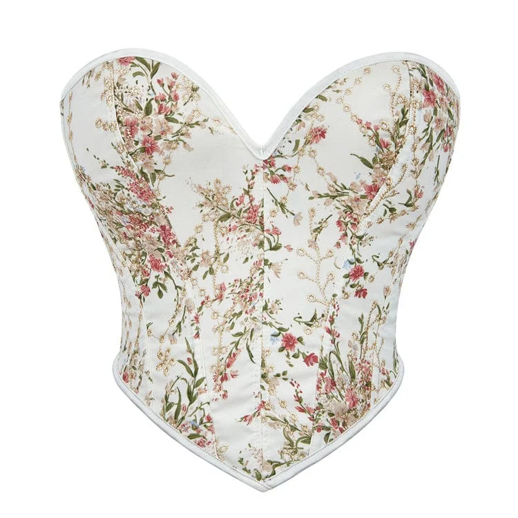 Hurry In Women's Gothic Floral Printed Boned Overbust Corset