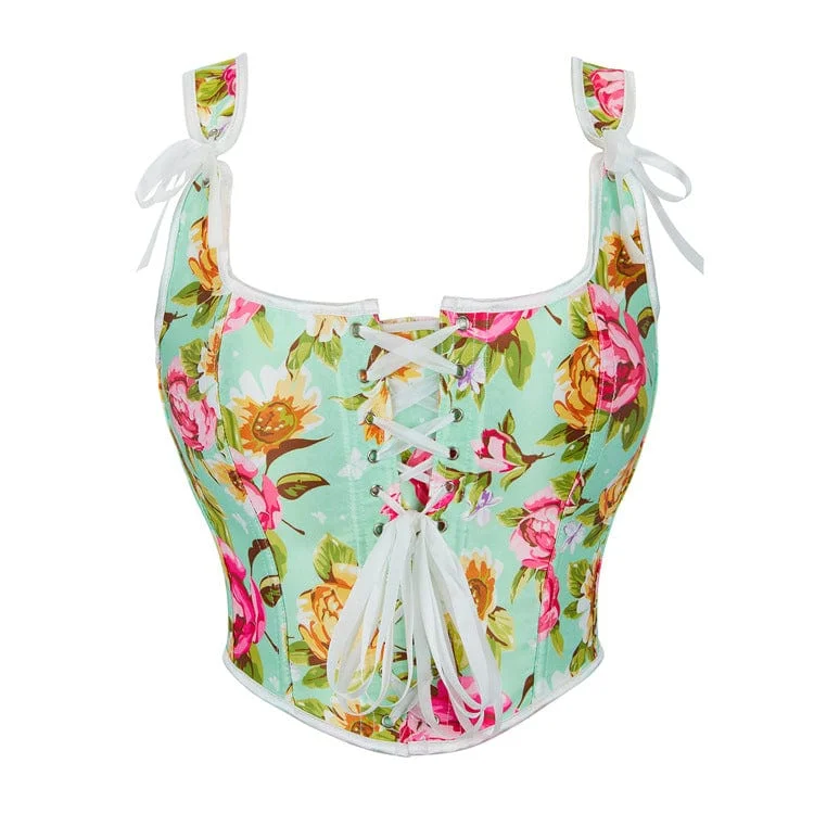 Flash Sale Women's Gothic Floral Printed Lace-up Overbust Corset