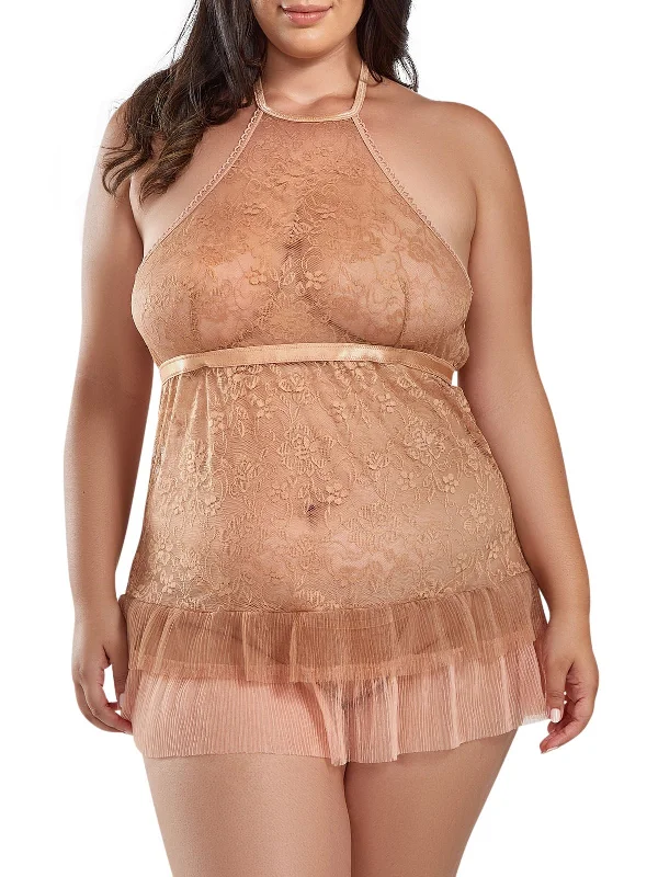Overstock Clearance Women's Amber Halter Plus Size Babydoll Lingerie