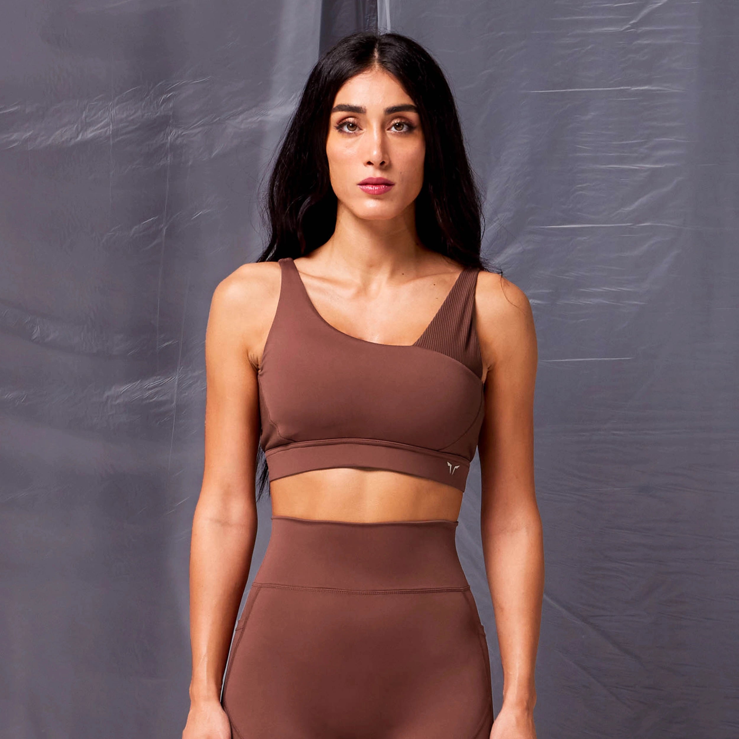 Online Specials Code Ribbed Asymmetric Bra - Cappuccino