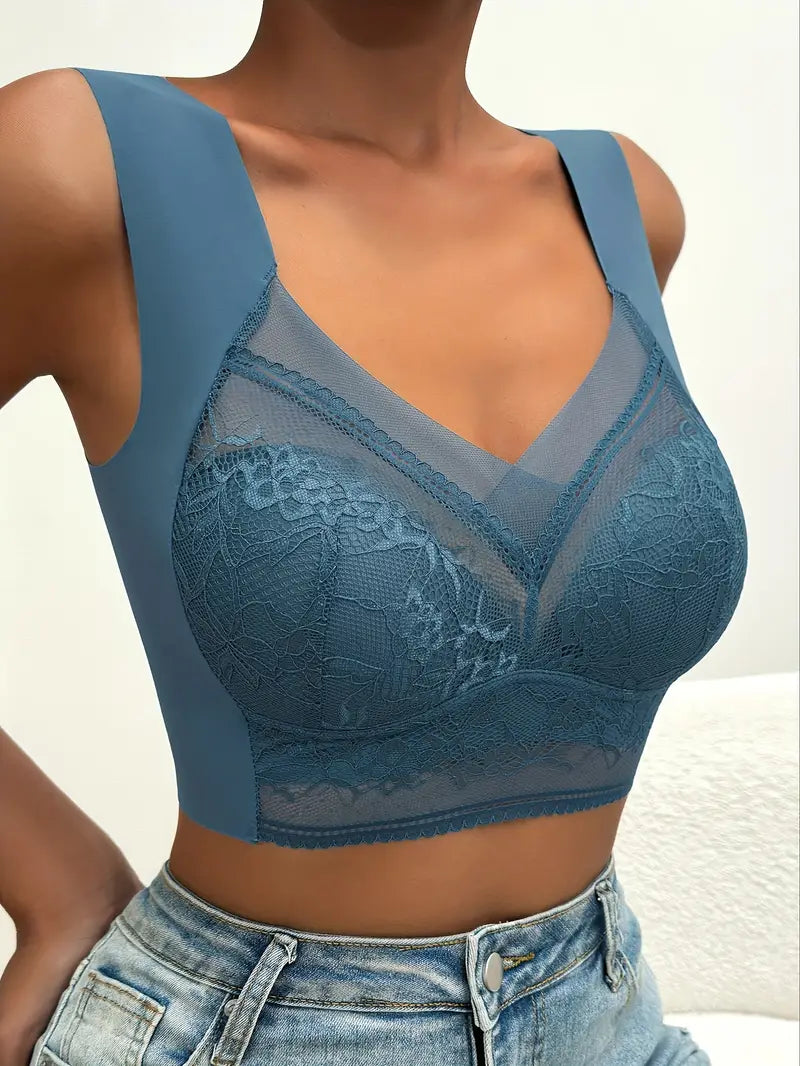 Great Deals Contrast Lace Wireless Bra, Soft & Comfortable Tank Bra, Women's Lingerie & Underwear Blue Great Deals Contrast Lace Wireless Bra, Soft & Comfortable Tank Bra, Women's Lingerie & Underwear Blue