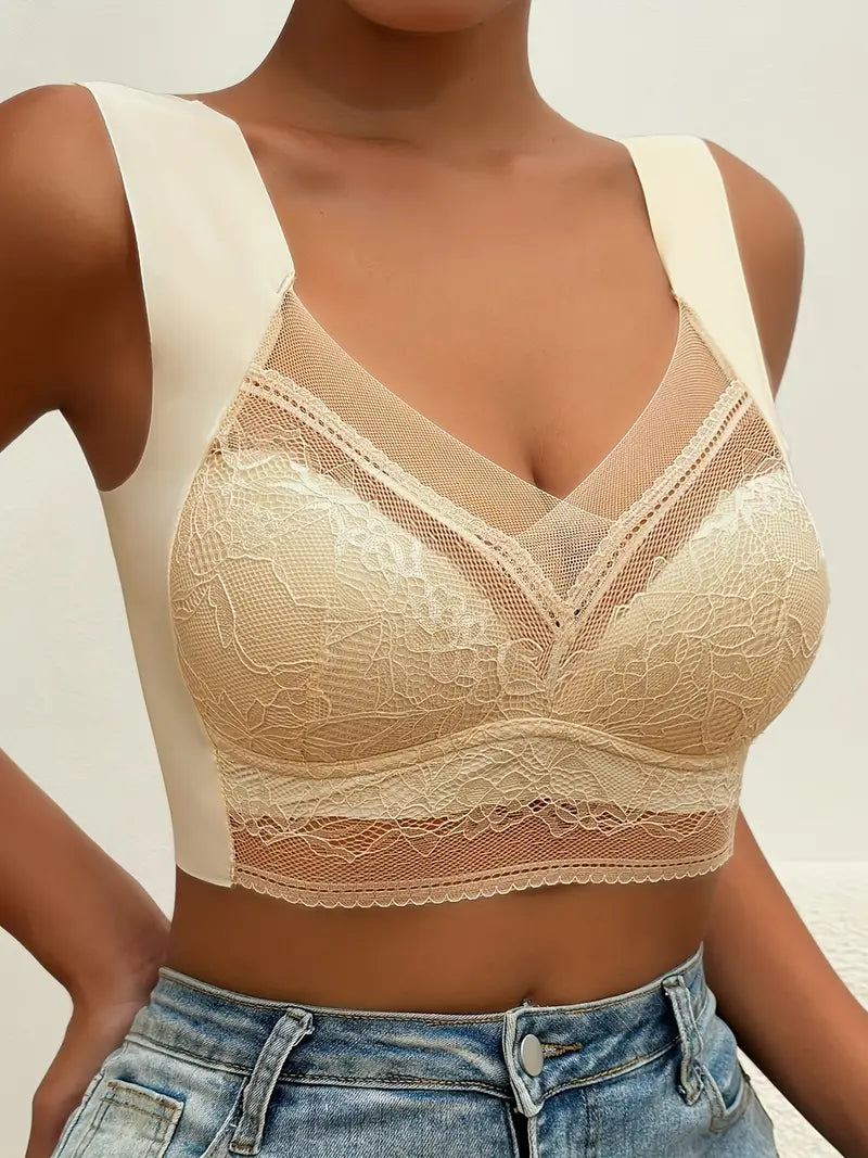 Amazing Deals Contrast Lace Wireless Bra, Soft & Comfortable Tank Bra, Women's Lingerie & Underwear Amazing Deals Contrast Lace Wireless Bra, Soft & Comfortable Tank Bra, Women's Lingerie & Underwear