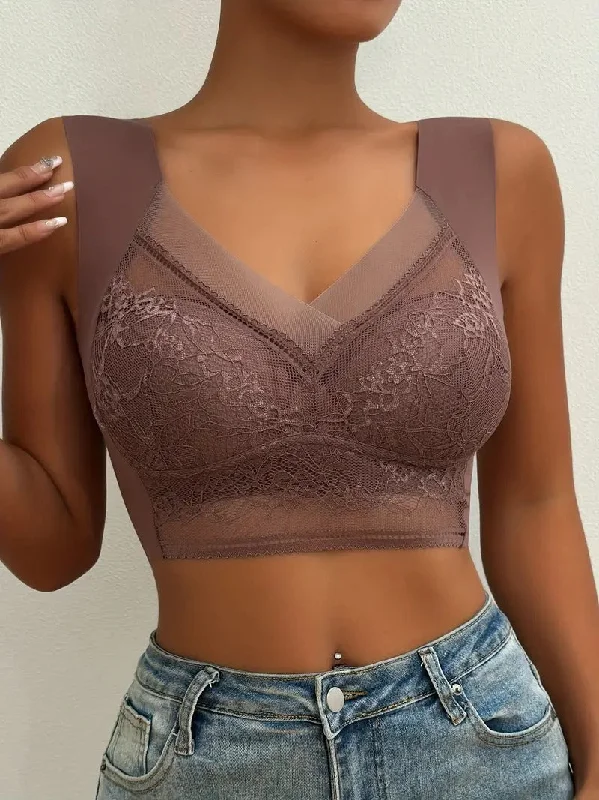 Fantastic Offers Contrast Lace Wireless Bra, Soft & Comfortable Tank Bra, Women's Lingerie & Underwear darkred Fantastic Offers Contrast Lace Wireless Bra, Soft & Comfortable Tank Bra, Women's Lingerie & Underwear darkred