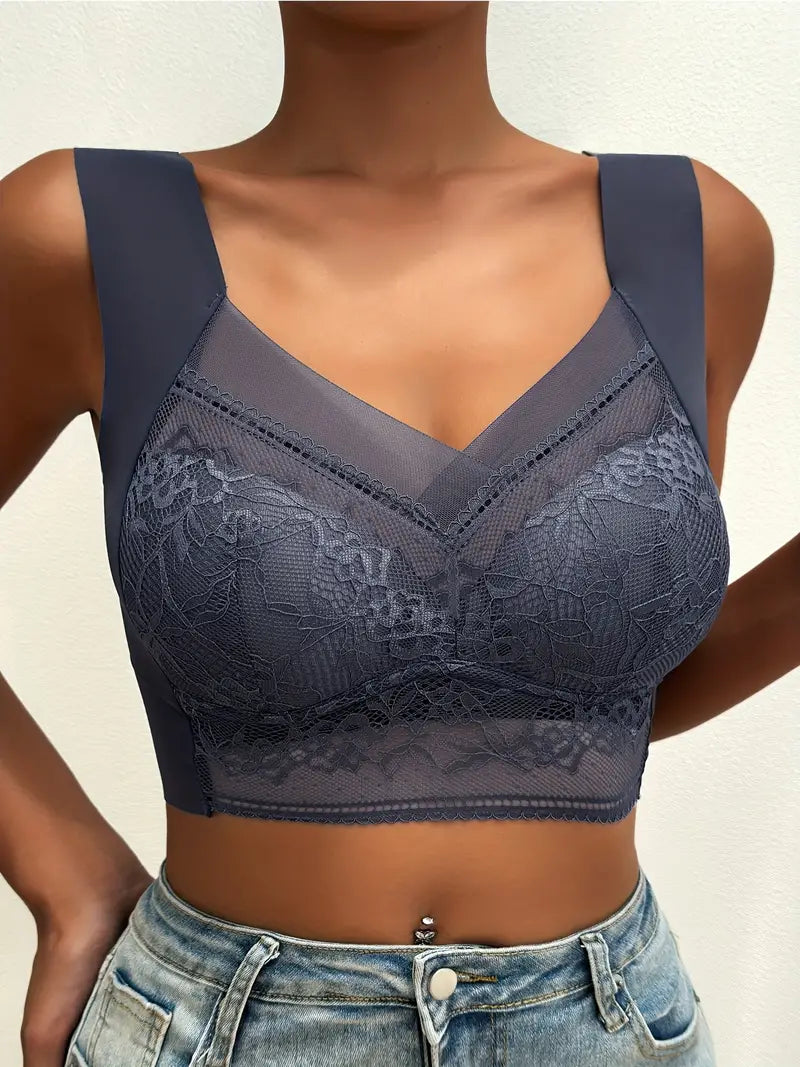 Final Markdown Contrast Lace Wireless Bra, Soft & Comfortable Tank Bra, Women's Lingerie & Underwear Navy Final Markdown Contrast Lace Wireless Bra, Soft & Comfortable Tank Bra, Women's Lingerie & Underwear Navy