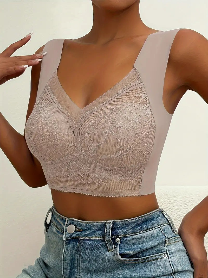 Final Clearance Contrast Lace Wireless Bra, Soft & Comfortable Tank Bra, Women's Lingerie & Underwear Pink Final Clearance Contrast Lace Wireless Bra, Soft & Comfortable Tank Bra, Women's Lingerie & Underwear Pink