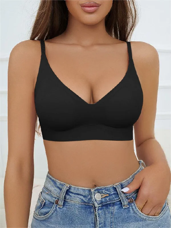 Weekend Discounts to Delight Solid Triangle Seamless Wireless Bra Black
