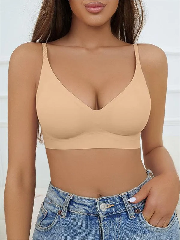 Weekend Specials to Indulge In Solid Triangle Seamless Wireless Bra Tan