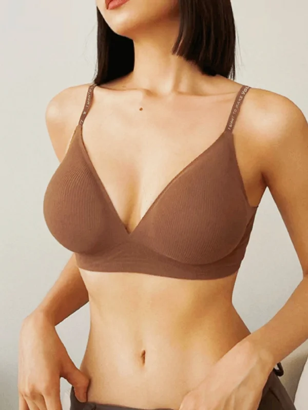 Weekend Offers That Please Deep V Push-up Sexy Wireless Bra Brown