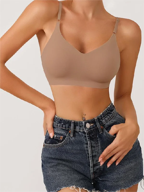 Weekend Bargains to Relish Low Back Seamless Push-up Wireless Bra Tan