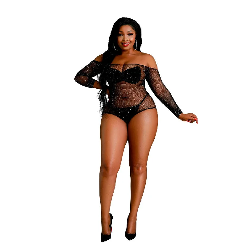 Weekend Deals That Sizzle Moonlight Black Off the Shoulder Sparkle Body Plus Size