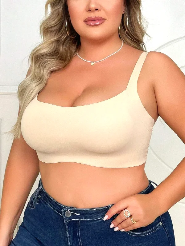 Weekend Bargains to Grab Plus Size Women's Seamless Bra Without Underwire Beige