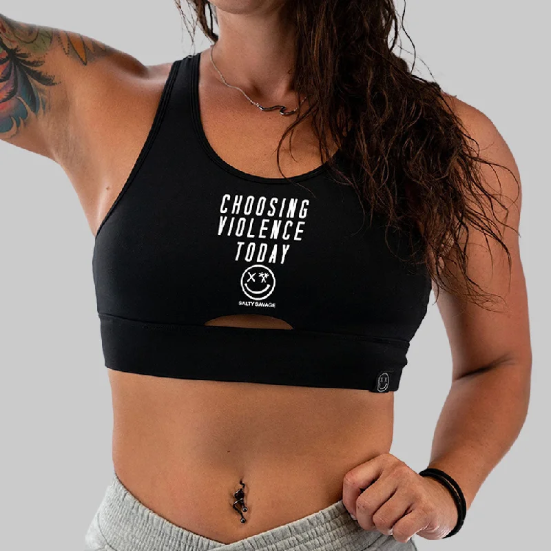 Great Bargains Salty Savage Ladies “Choosing Violence Today” Peekaboo Sports Bra | Cocoa Beach Performance Great Bargains Salty Savage Ladies “Choosing Violence Today” Peekaboo Sports Bra | Cocoa Beach Performance