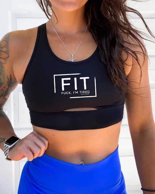 Can't Resist Salty Savage Ladies “FIT Fuck, I’m Tired” Peekaboo Sports Bra | Cocoa Beach Performance Can't Resist Salty Savage Ladies “FIT Fuck, I’m Tired” Peekaboo Sports Bra | Cocoa Beach Performance