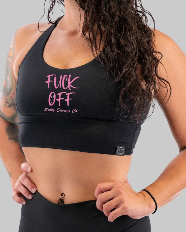 Flash Deal Salty Savage Ladies "Fuck Off" X Back Longlne Sports Bra | Cocoa Beach Performance | Pink Flash Deal Salty Savage Ladies "Fuck Off" X Back Longlne Sports Bra | Cocoa Beach Performance | Pink