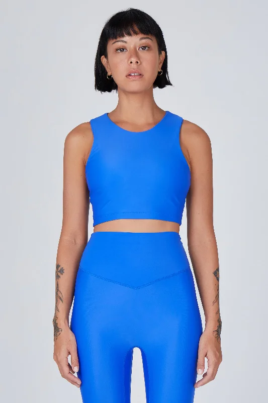 Act Fast Tula High Neck Racer Back Crop Top | Recycled Nylon | Lapis