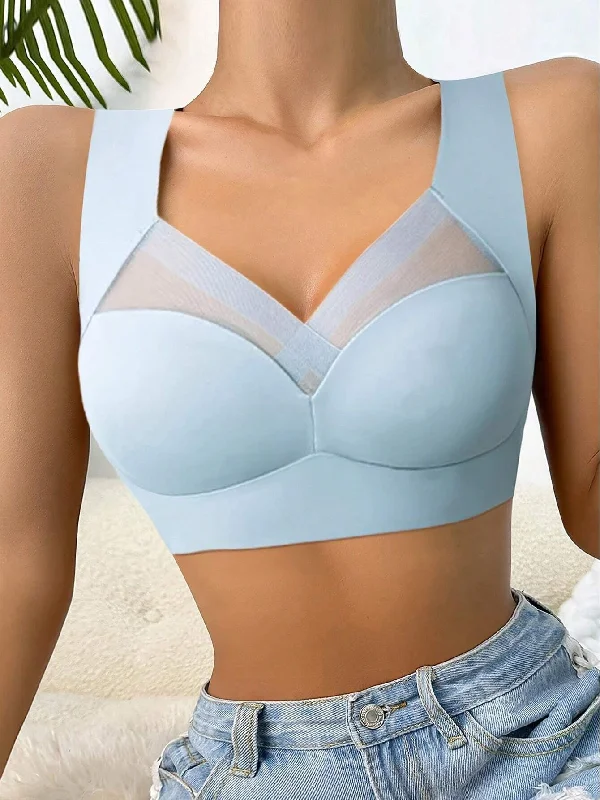Hurry In Women's Mesh Seamless Smooth Comfort Wire Free Bra Lightblue